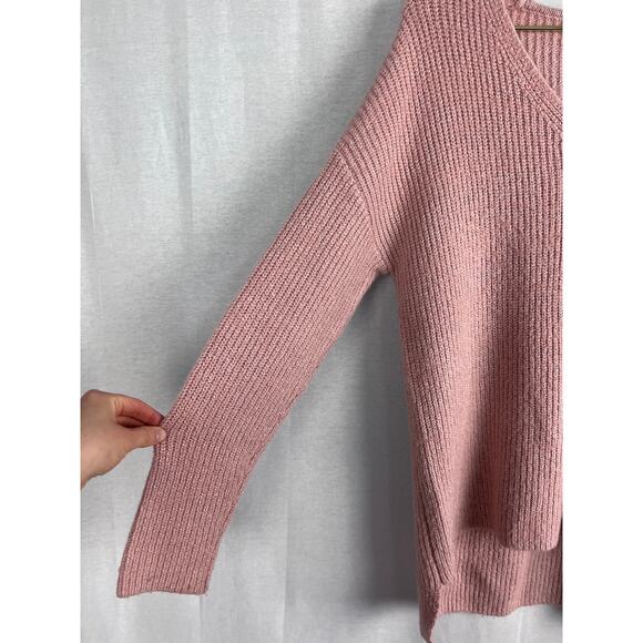 Moussy Sweater Pink Rib V-Neck Pullover Coquette Quiet Luxury Capsule Cozy Soft - Picture 3 of 6